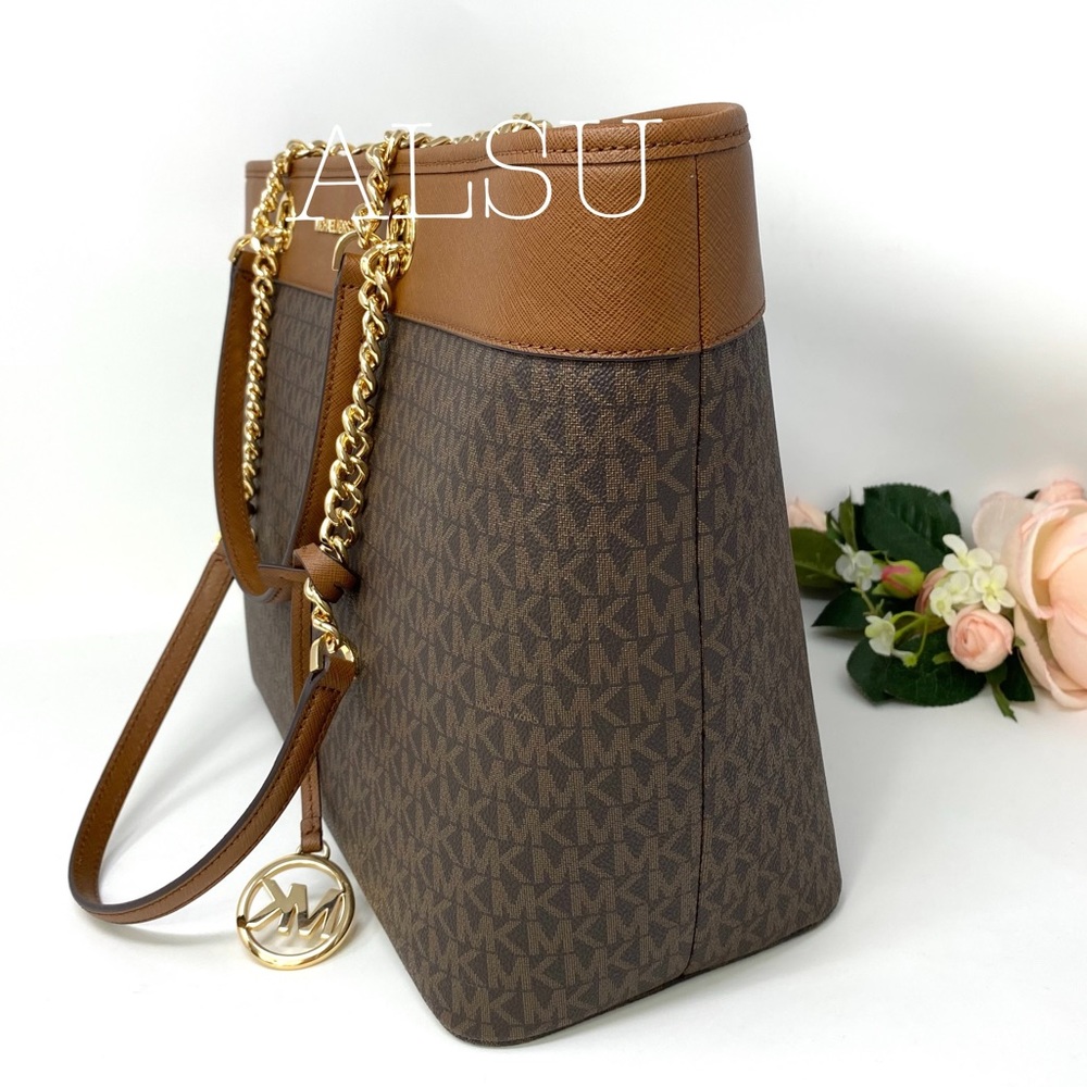 Michael Kors Shania Chain Tote Brown Leather Large - Picture 2 of 7